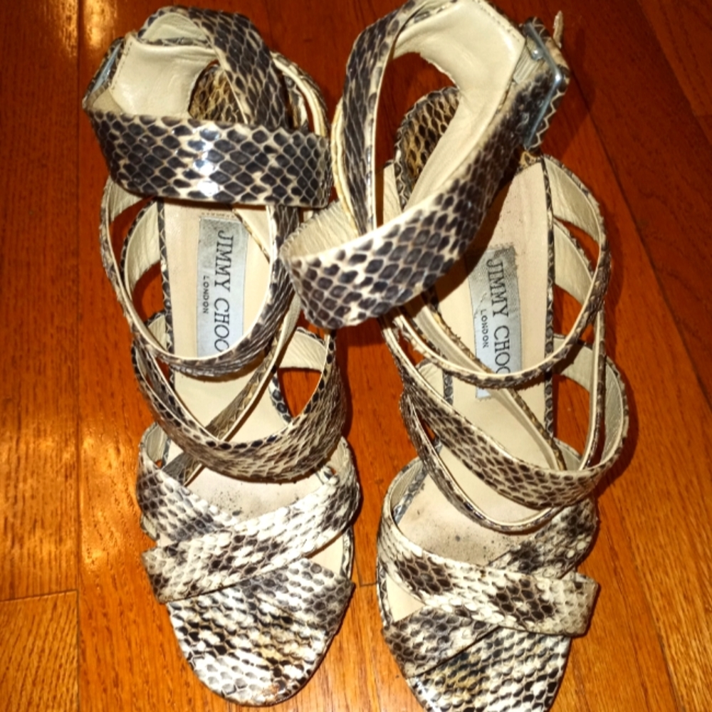 Jimmy Choo women's Stiletto Reptile Sandal Size 38.5
